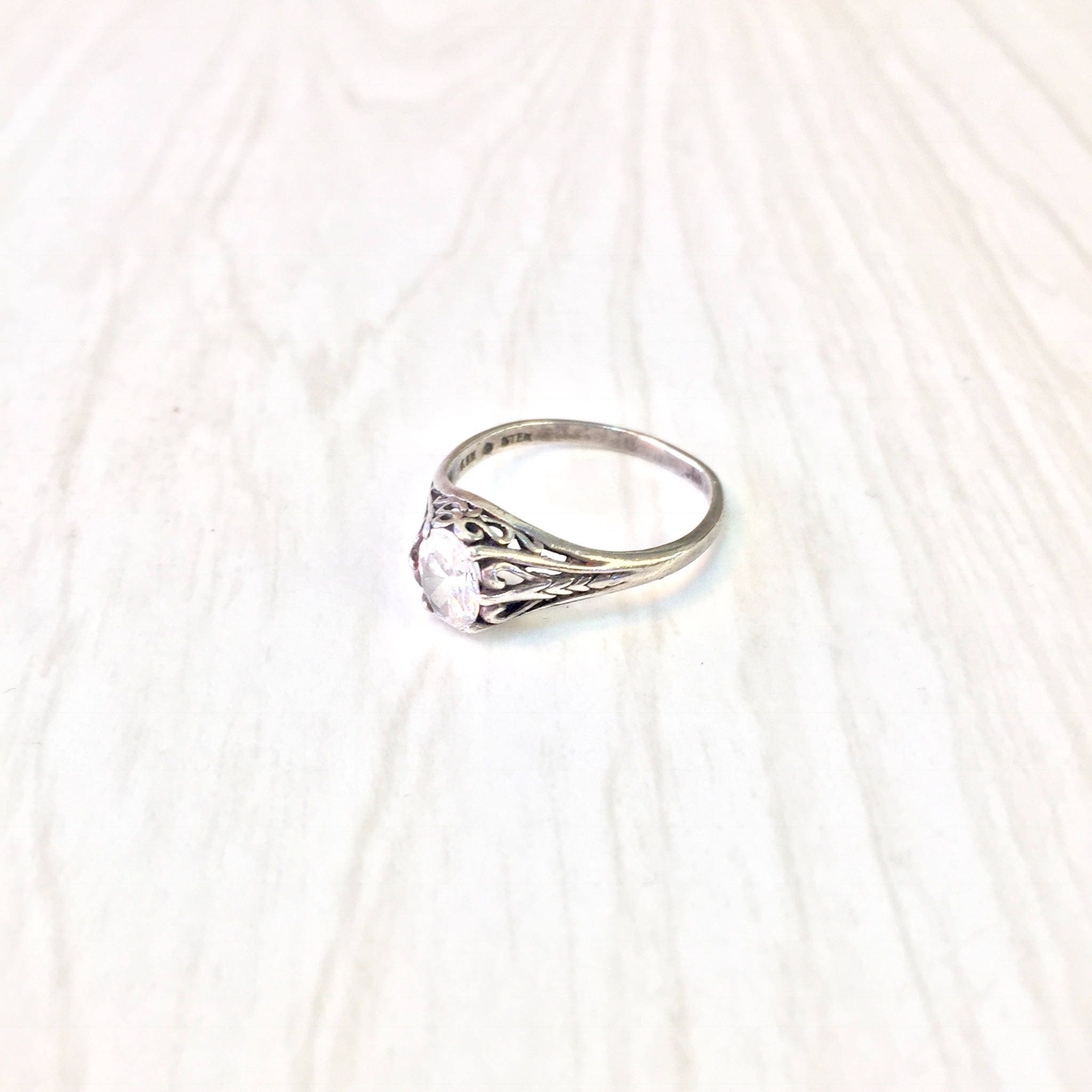 Art Deco Sterling Silver Ring with Cubic Zirconia | Art Deco Jewelry | Sterling Silver Ring | Engagement Ring | Filagree | Cubic Zirconia |