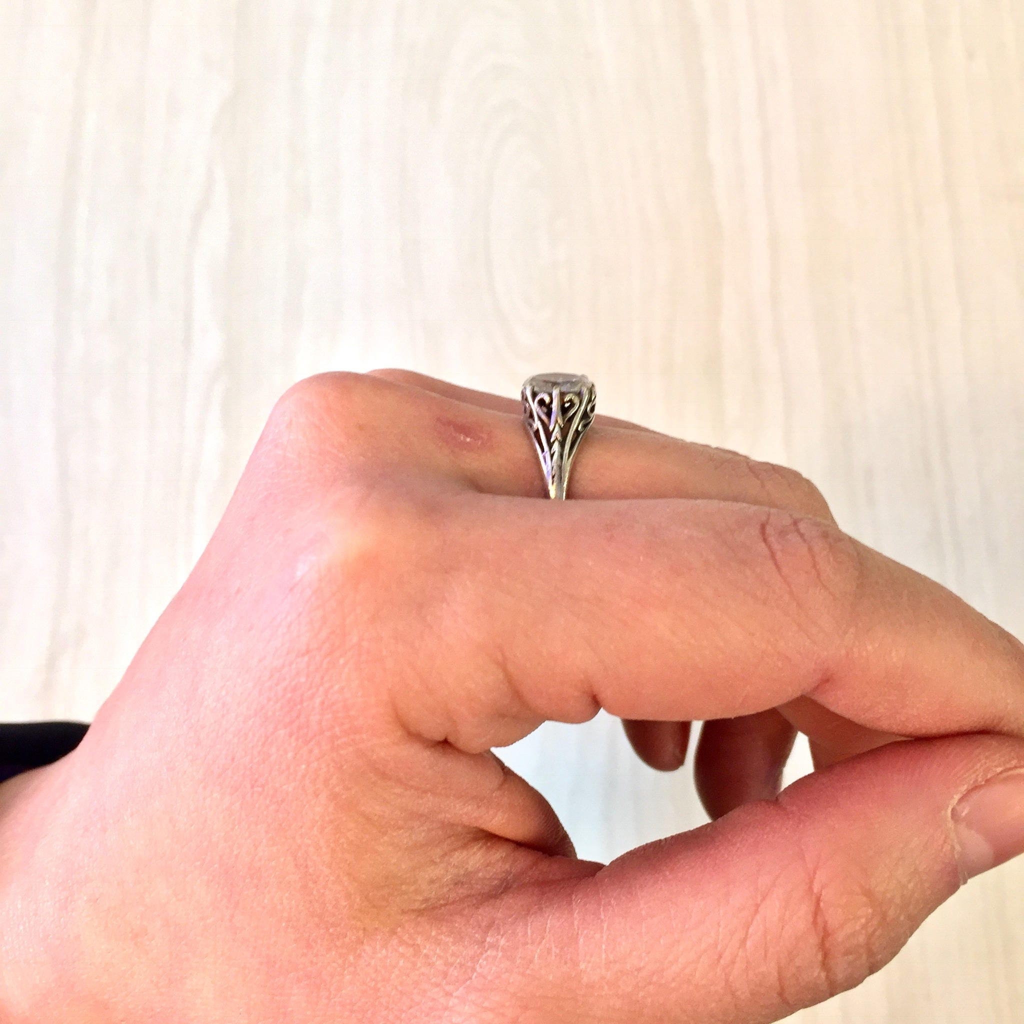 Art Deco Sterling Silver Ring with Cubic Zirconia | Art Deco Jewelry | Sterling Silver Ring | Engagement Ring | Filagree | Cubic Zirconia |
