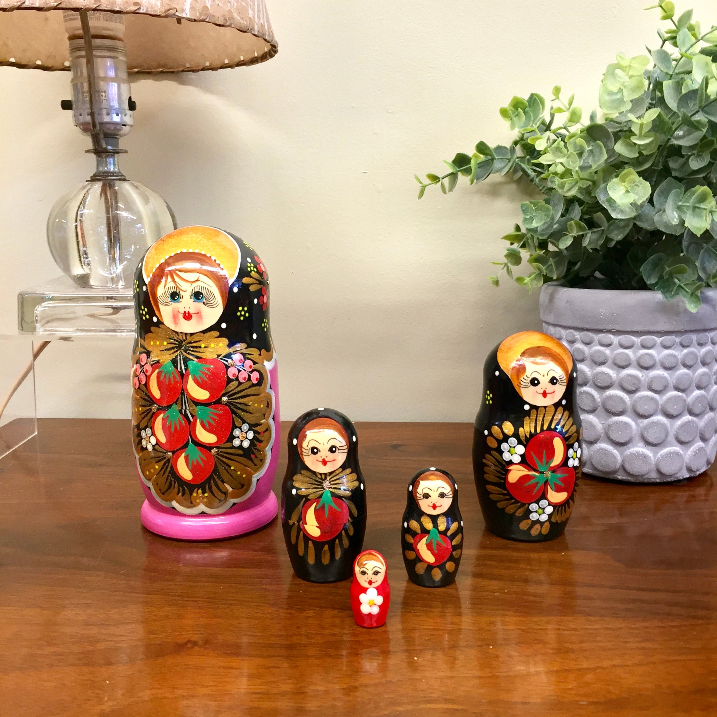 Set of Five Vintage Russian Nesting Dolls | Matryoshka Nesting Dolls | Nesting Dolls | Russian Wooden Stacking Dolls | Holiday Gift Idea