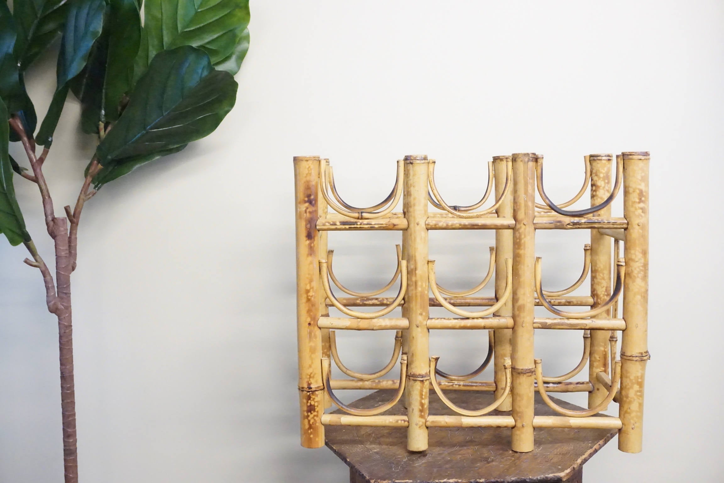 Vintage Bamboo Wine Rack | Rattan Wine Rack | Bohemian Home Decor | Kitchen Storage | Bar Cart Decor | Home Bar | Small Furniture | Gift