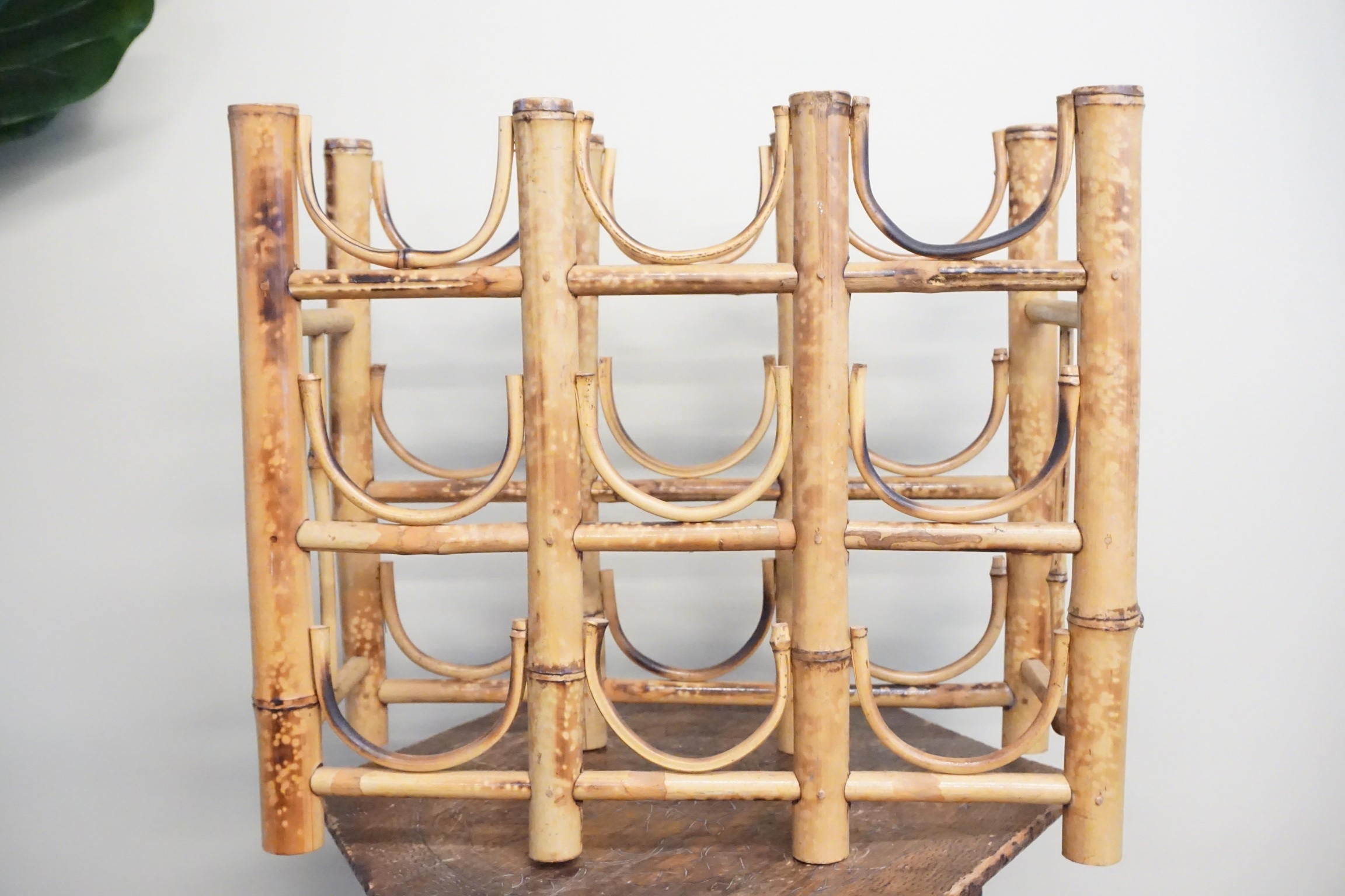 Vintage Bamboo Wine Rack | Rattan Wine Rack | Bohemian Home Decor | Kitchen Storage | Bar Cart Decor | Home Bar | Small Furniture | Gift