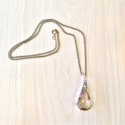 Art Deco Style Necklace with Smoky Quartz Pendant | Large Smoky Quartz Pendant | Vintage Jewelry | Long Chain Necklace | Holiday Gift Idea