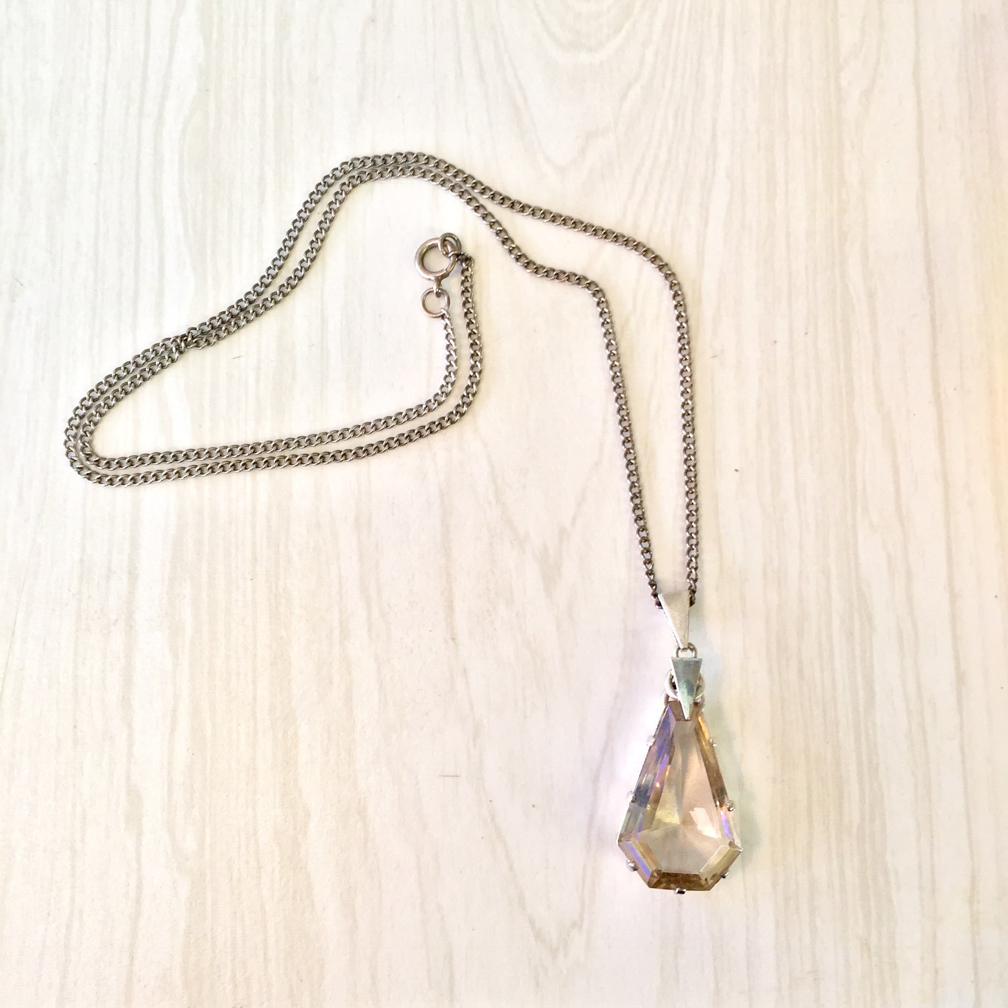 Art Deco Style Necklace with Smoky Quartz Pendant | Large Smoky Quartz Pendant | Vintage Jewelry | Long Chain Necklace | Holiday Gift Idea