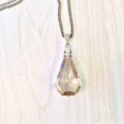 Art Deco Style Necklace with Smoky Quartz Pendant | Large Smoky Quartz Pendant | Vintage Jewelry | Long Chain Necklace | Holiday Gift Idea