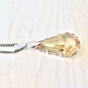 Art Deco Style Necklace with Smoky Quartz Pendant | Large Smoky Quartz Pendant | Vintage Jewelry | Long Chain Necklace | Holiday Gift Idea