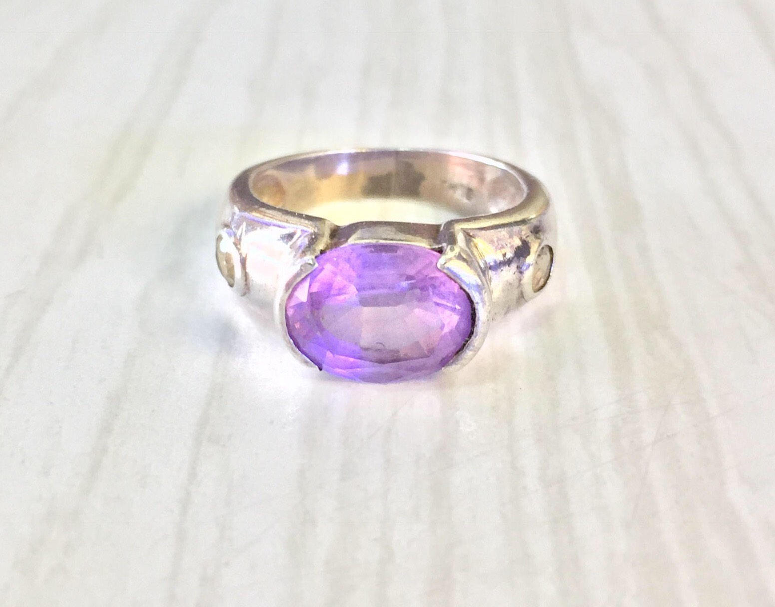 Vintage Sterling Silver and Morganite Ring | Light Pink Gemstone Ring | Citrine Stones | Morganite Jewelry | Holiday Gift Idea |