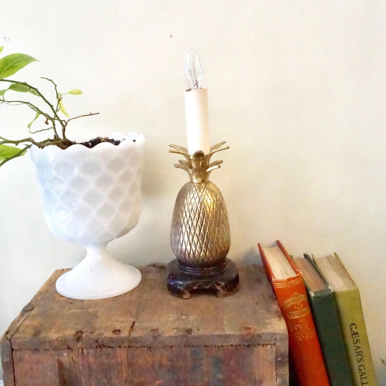 Vintage Brass Pineapple Lamp | Small Table Lamp | Brass Lamp | Bohemian Decor | Boho Home | Accent Lamp | Light Fixture | Home Decor | Gift