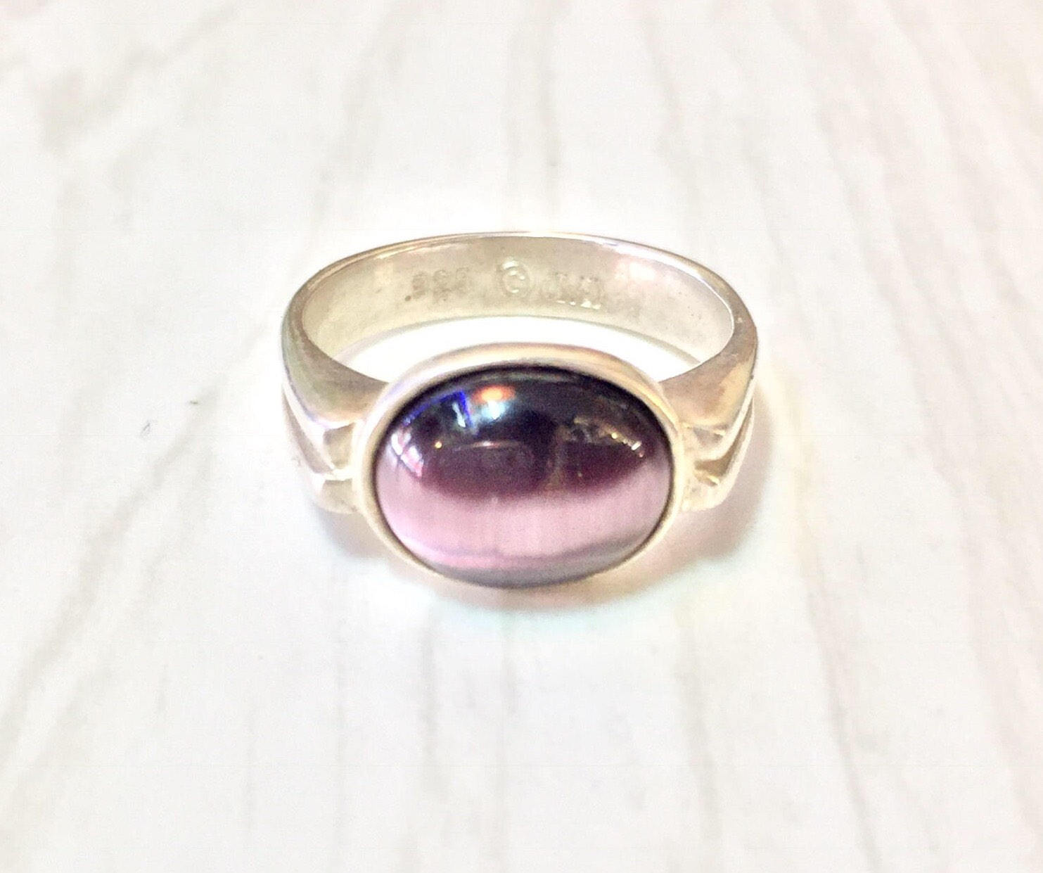 Sterling Silver Purple Tiger's Eye Ring | Oval Cabochon Tiger's Eye | Purple Gemstone | Vintage Jewelry | Gift for her | Holiday Gift Idea