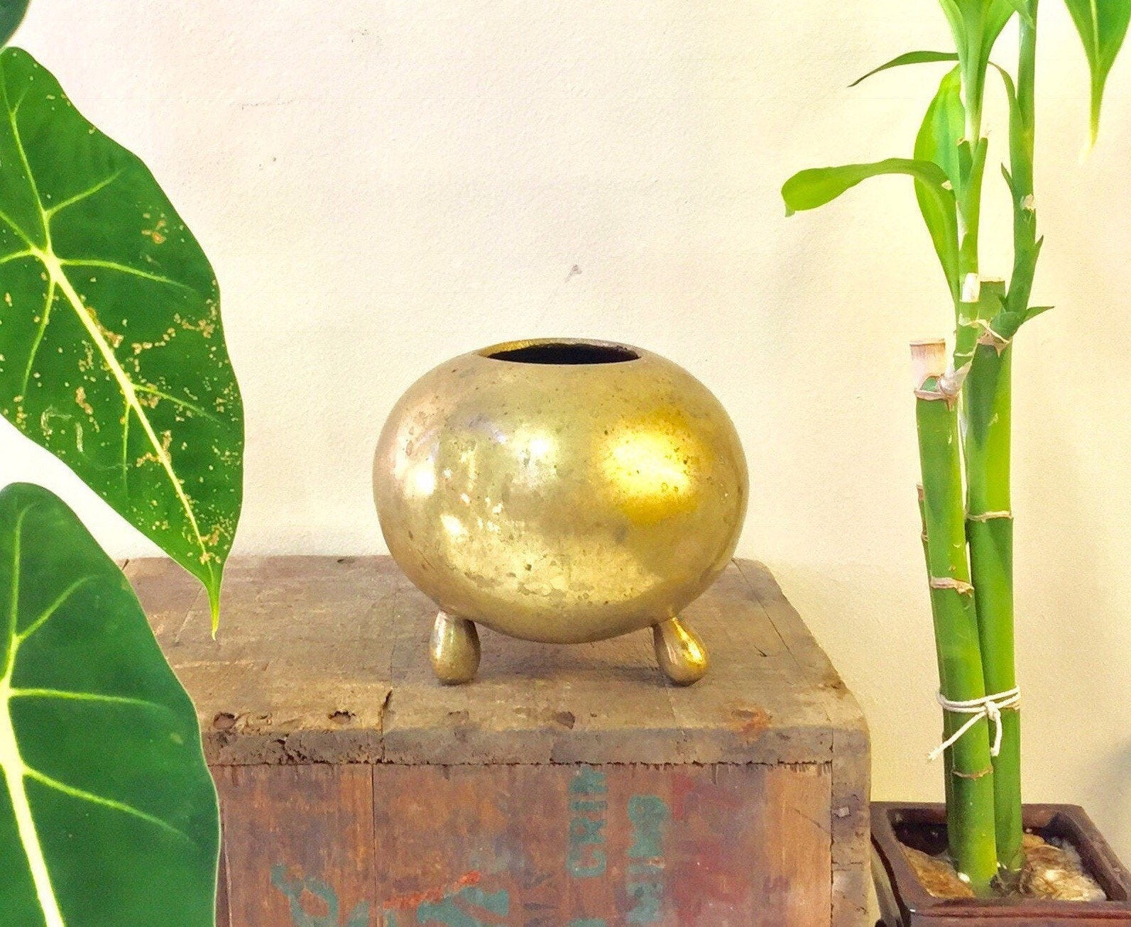 Brass Bowl with Pedestal Feet | Small Brass Vessel | Vintage Brass | Home Decor | Bohemian Decor | Rustic Brass | Air Plant | Gift | PLANTER