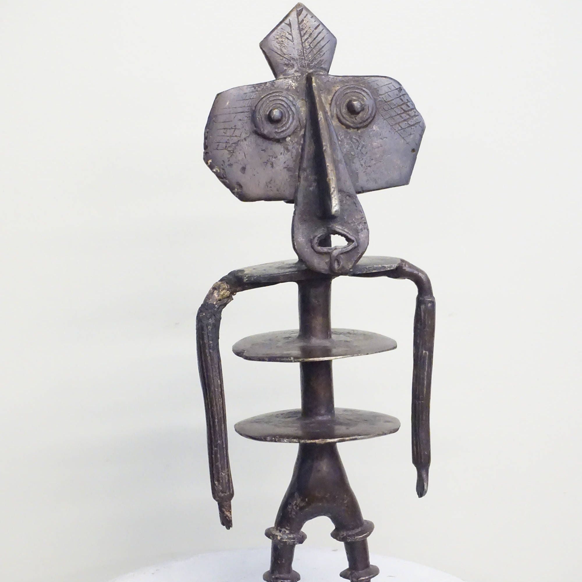 Tramp art | Sculpture Figure | vintage | Alien | African art | Bronze | unusual | handmade | strange statue | gift for him | mantle piece