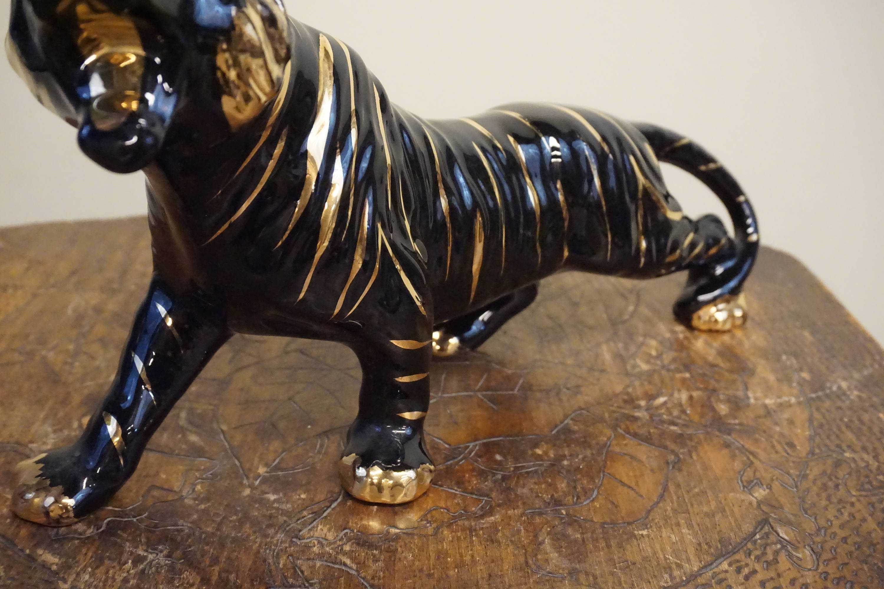 Ceramic tiger | vintage | retro | black and gold | home decor | 1950s| mcm | mid century| Vintage tiger | tiger statue | tiger figure |