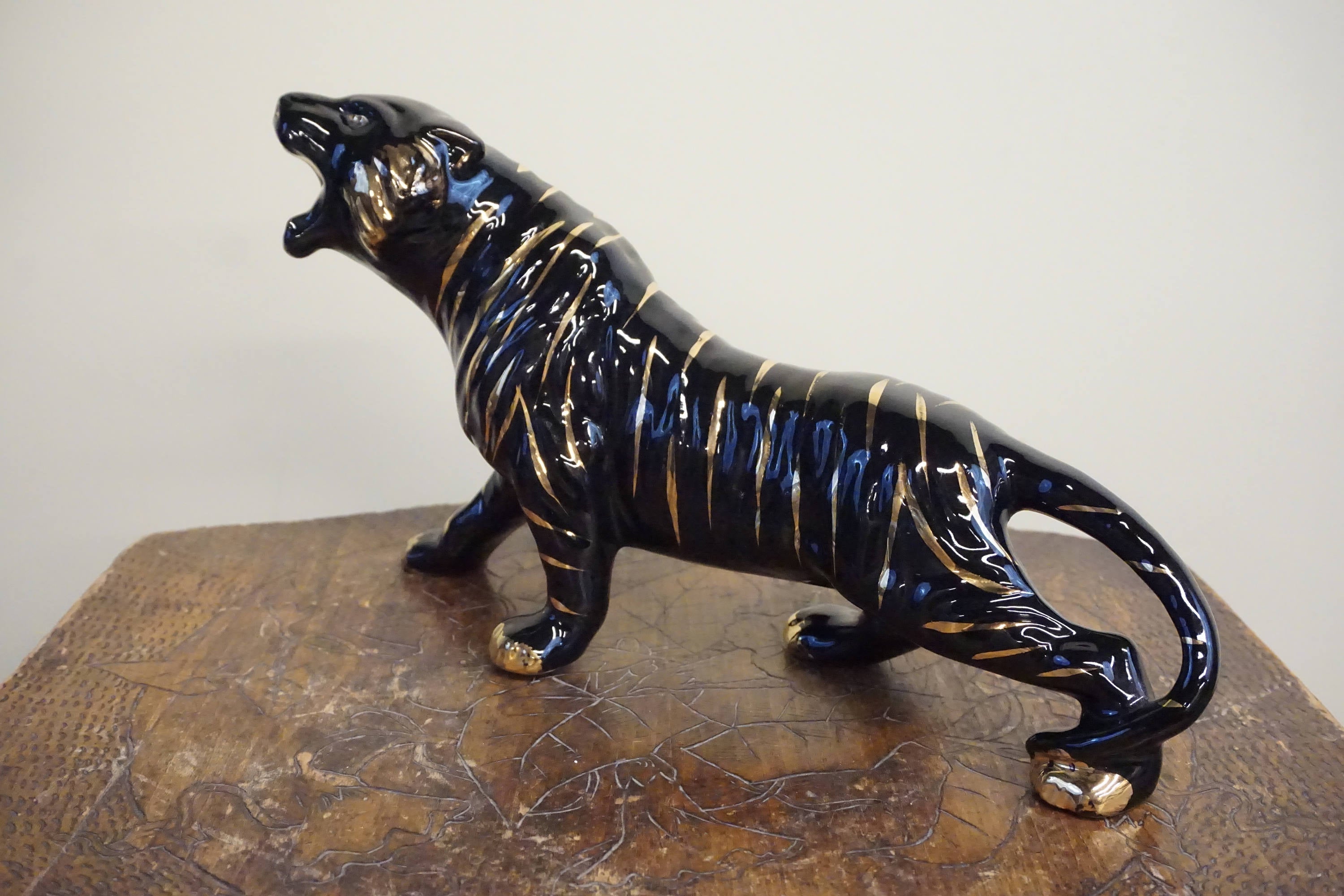 Ceramic tiger | vintage | retro | black and gold | home decor | 1950s| mcm | mid century| Vintage tiger | tiger statue | tiger figure |