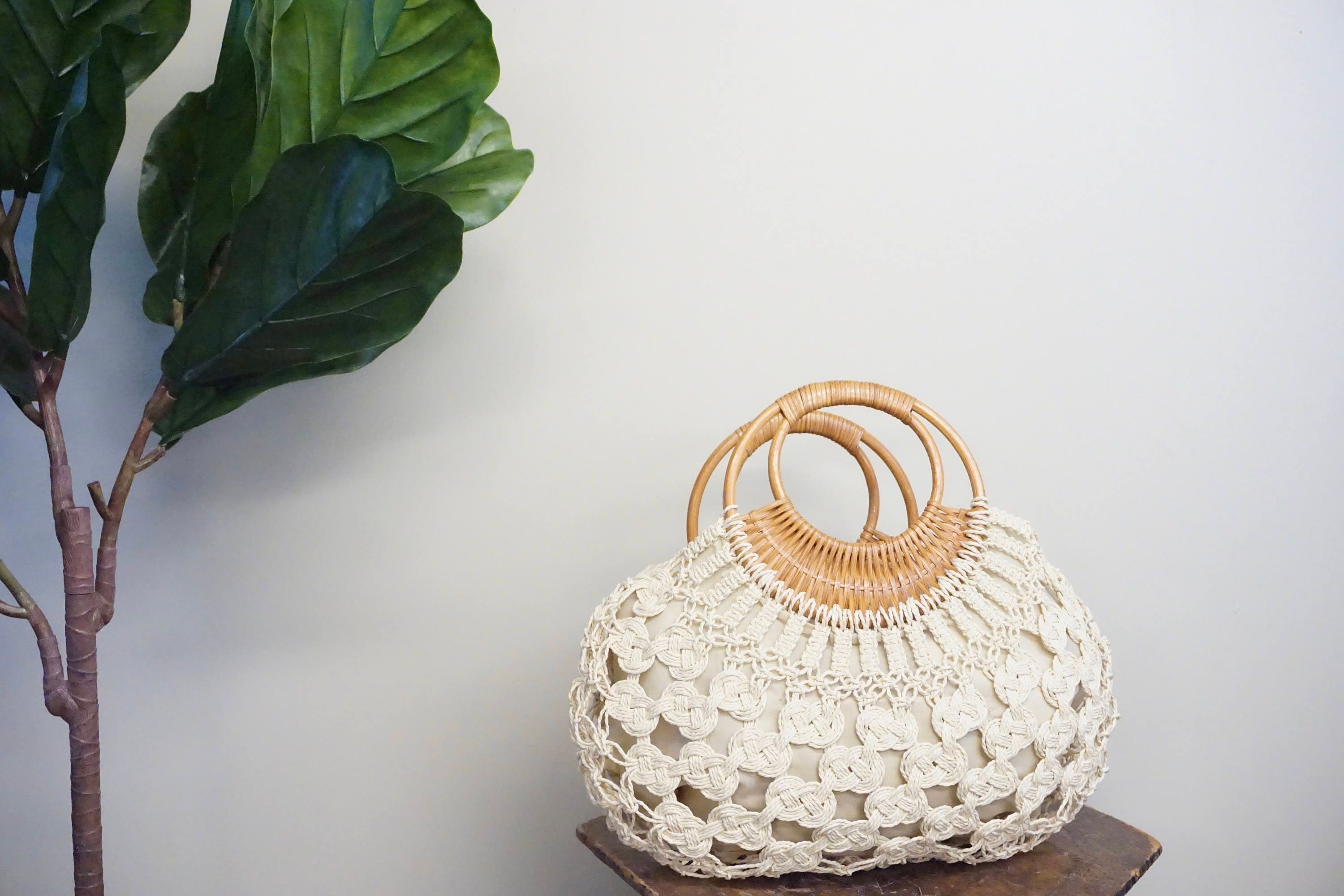 Vintage purse | woven purse | Macrame bag | Bamboo| mcm| white bag| retro purse | Macrame purse | gift for her | handbag | purse | white bag