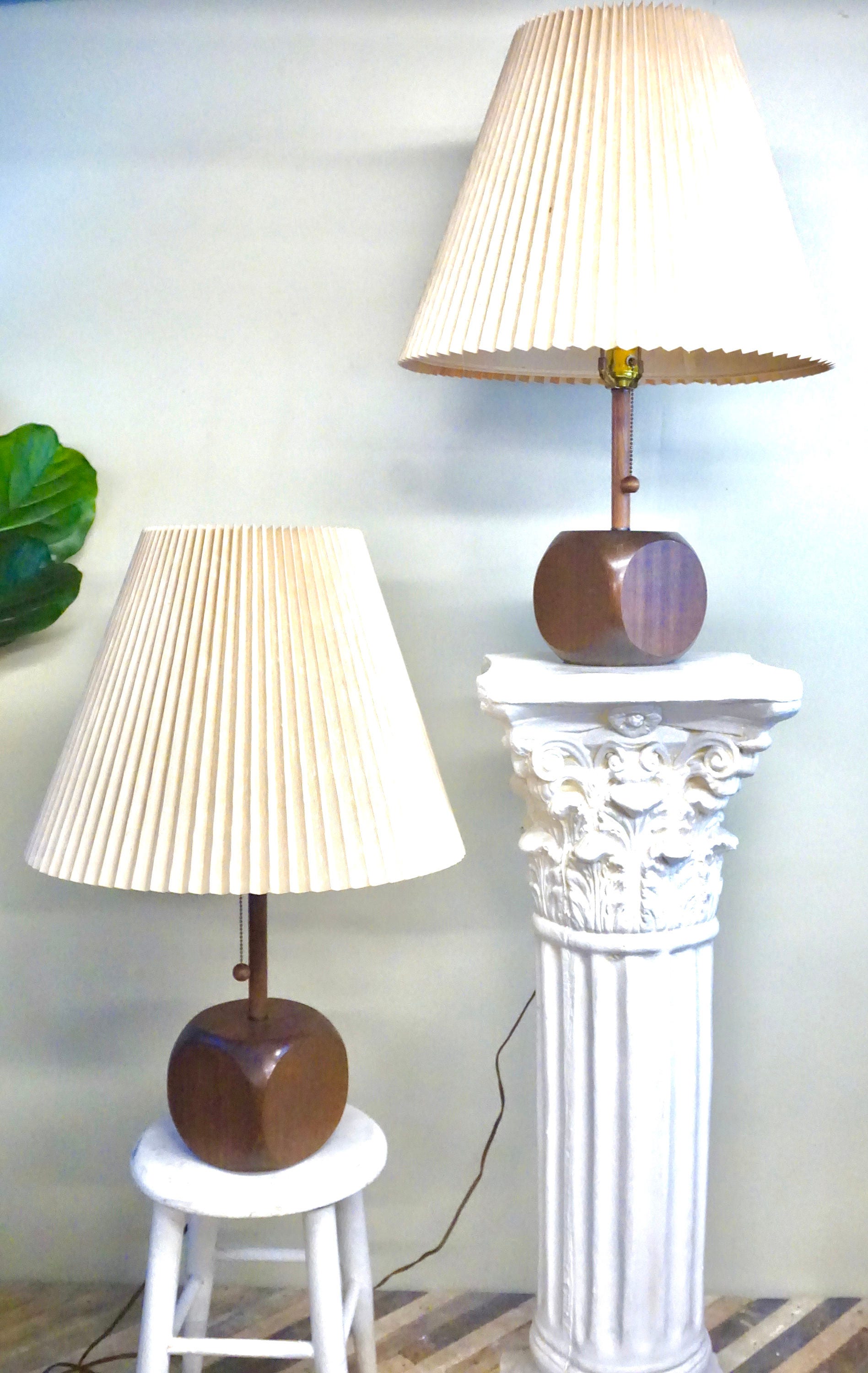 Mid century lamps | set of lamps | mcm lamp | lighting | vintage | wooden lamp | pair of lamps | retro shades | Mid century modern | cube