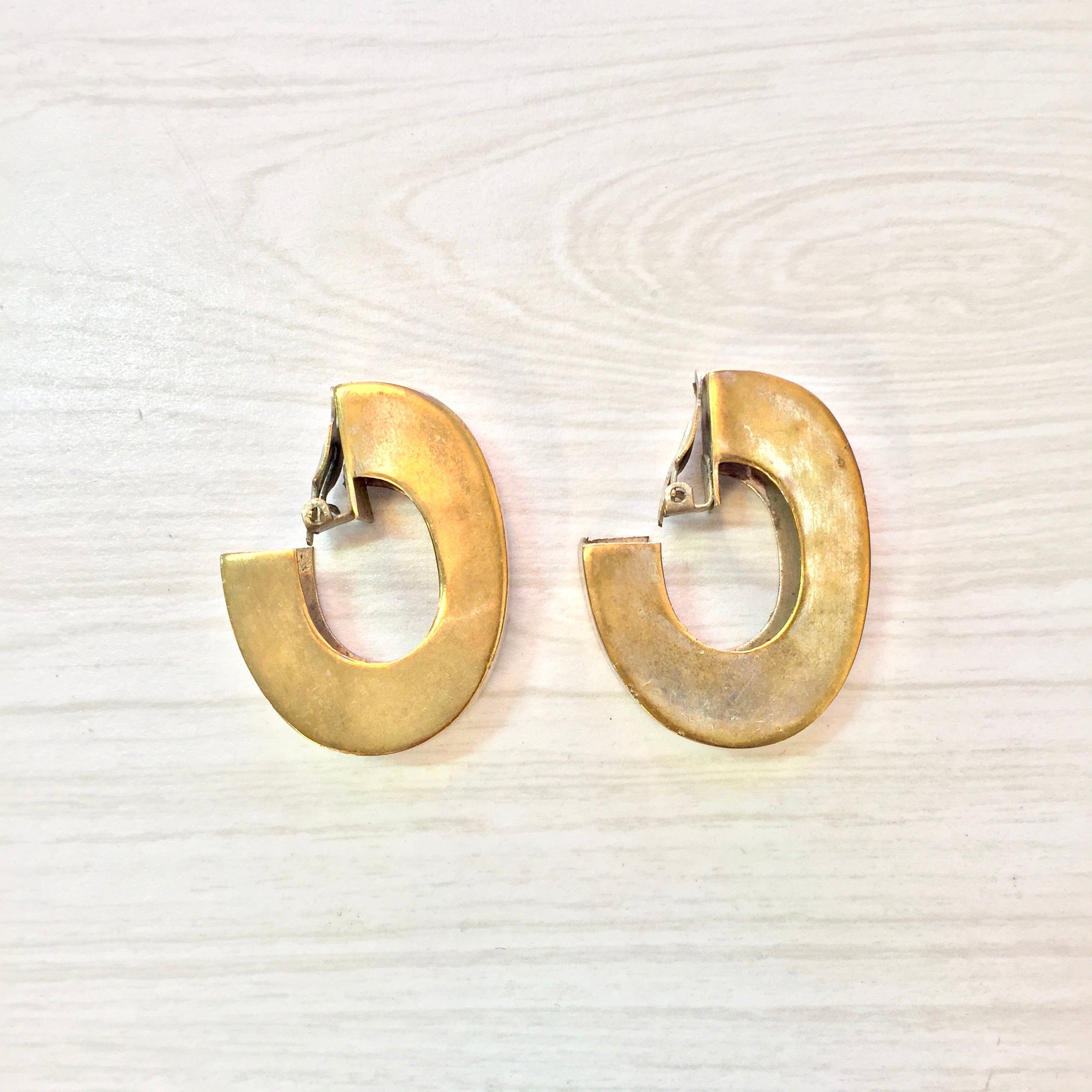Gold Tone Costume Clip On Earrings | 80's Style | 80's Fashion | Clip On Earrings | Vintage Earrings | Gold Toned Metal | Holiday Gift Idea