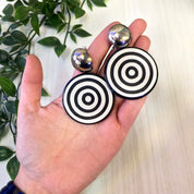 Vintage 1970's Clip On Earrings | Bullseye Earrings | Bullseye Design | Vintage Fashion | Black and White Earrings | Holiday Gift Idea