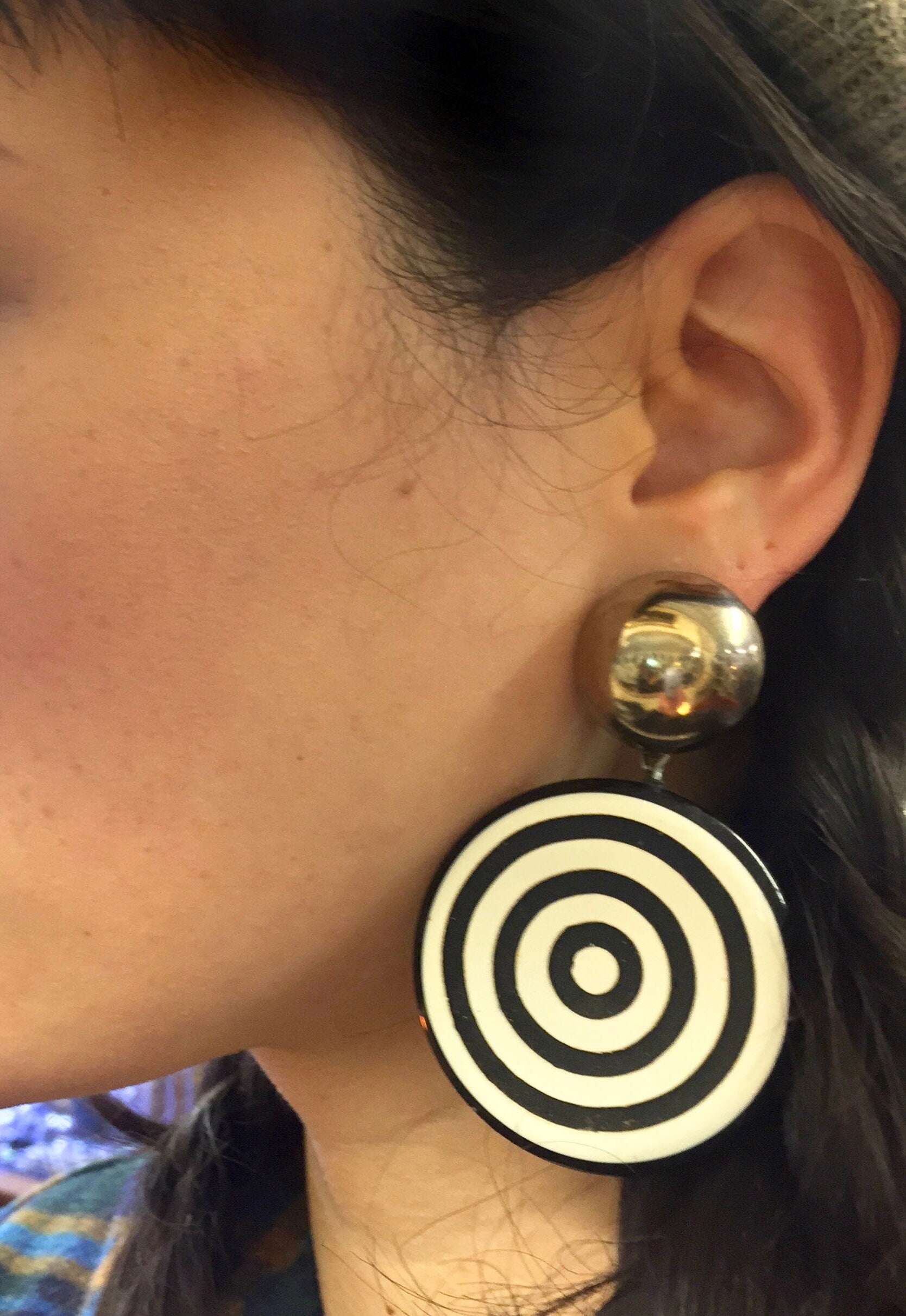 Vintage 1970's Clip On Earrings | Bullseye Earrings | Bullseye Design | Vintage Fashion | Black and White Earrings | Holiday Gift Idea