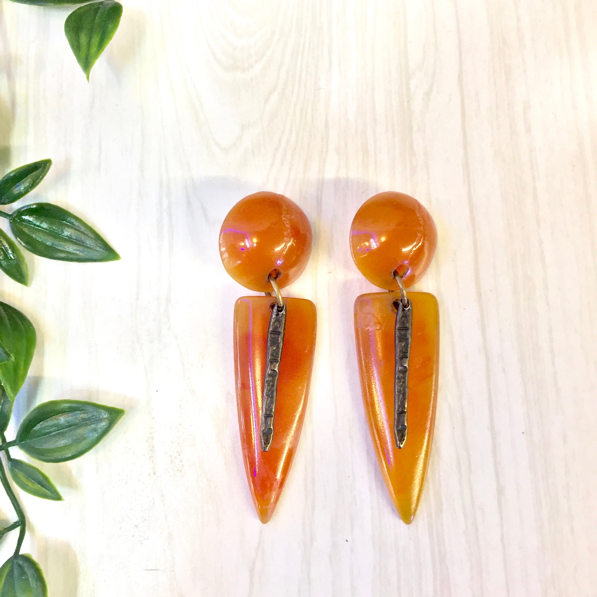 Vintage 1970's Clip On Earrings | Orange Plastic Earrings | Clip On Earrings | Vintage Fashion | | Holiday Gift Idea | Statement Jewelry