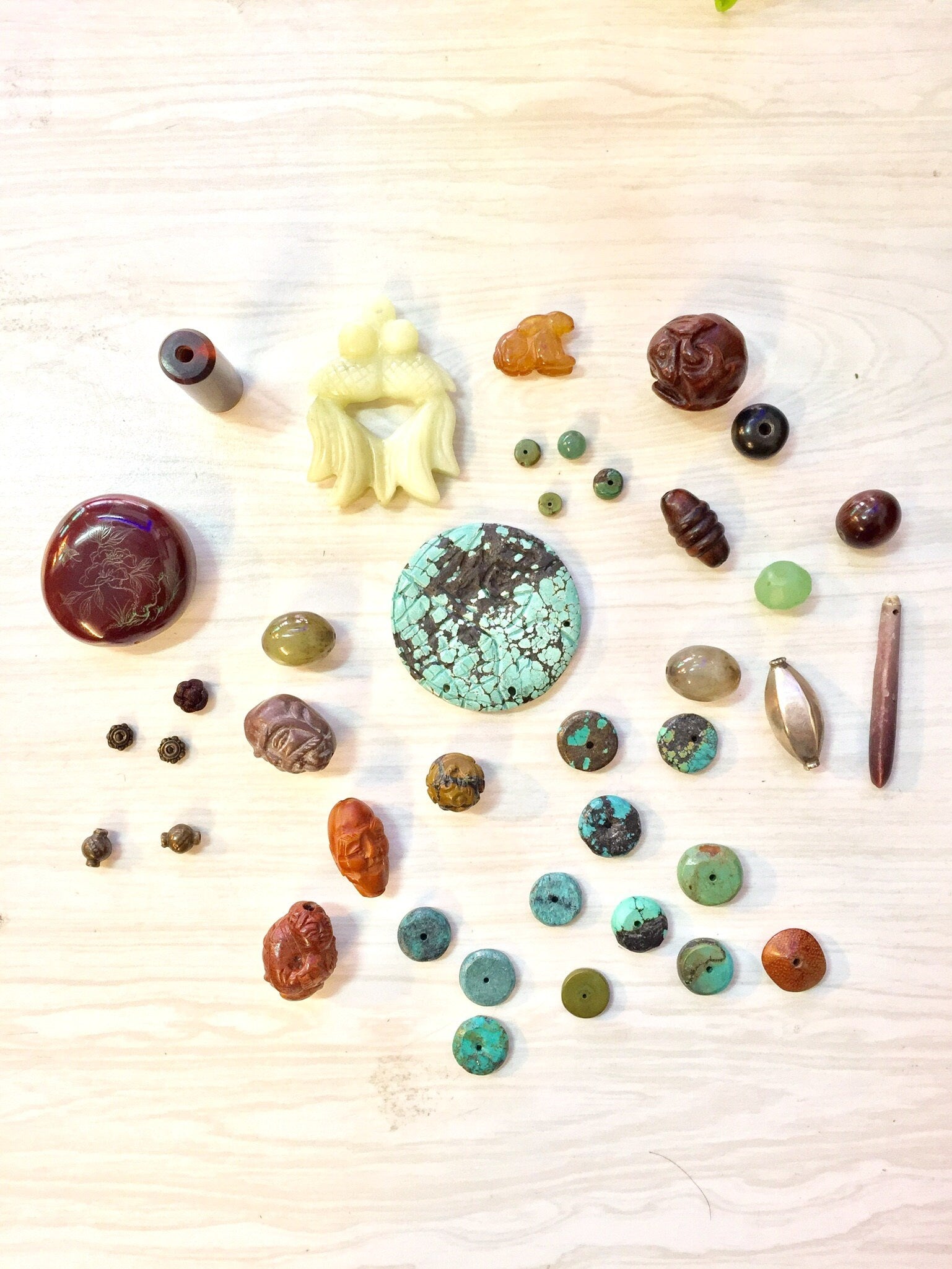 Lot of Mixed Crafting Beads | Jewelry Supply | Crafting Supplies | Jade Beads | Turquoise Beads | Wood Carved Beads | Glass Beads | Silver