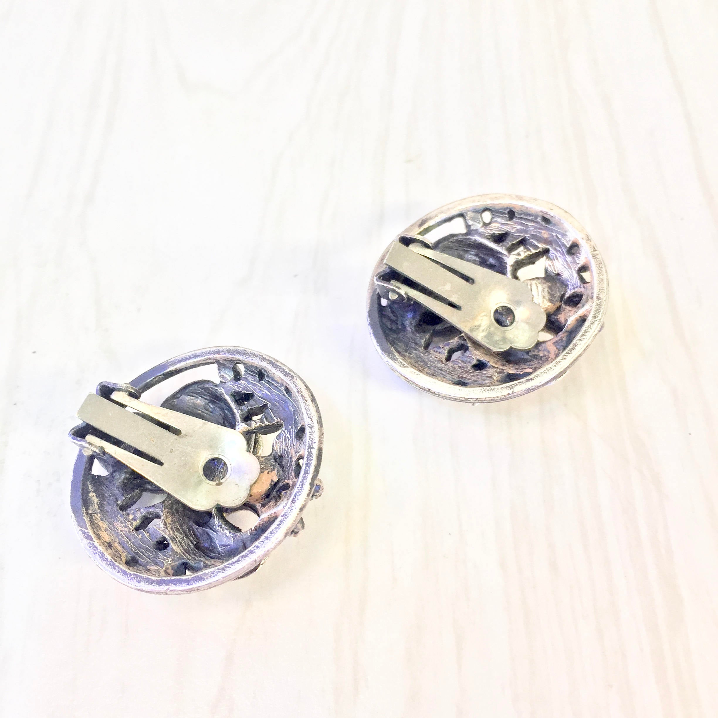 Vintage 1970's Clip On Earrings | Metal Earrings | Clip On Earrings | Vintage Fashion | Red Stones | Holiday Gift Idea | Statement Jewelry