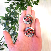 Vintage 1970's Clip On Earrings | Metal Earrings | Clip On Earrings | Vintage Fashion | Red Stones | Holiday Gift Idea | Statement Jewelry