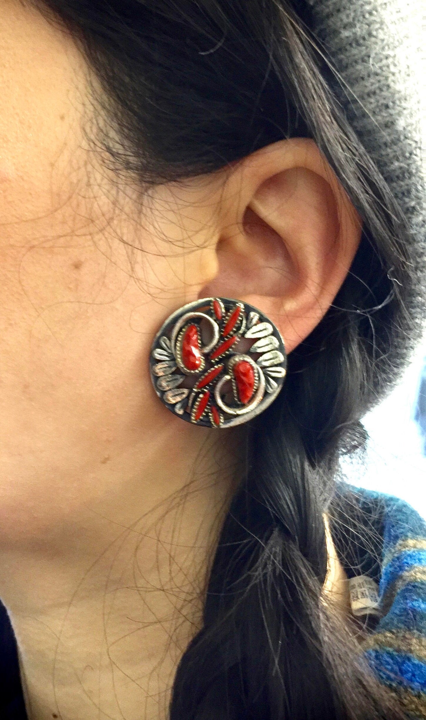 Vintage 1970's Clip On Earrings | Metal Earrings | Clip On Earrings | Vintage Fashion | Red Stones | Holiday Gift Idea | Statement Jewelry