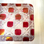 Vintage Leaded Glass Box with Lock | Glass Jewelry Box with Lock | Box With Brass Detail | Brass Foot Box | Red Box | Cut Glass | Gift Idea