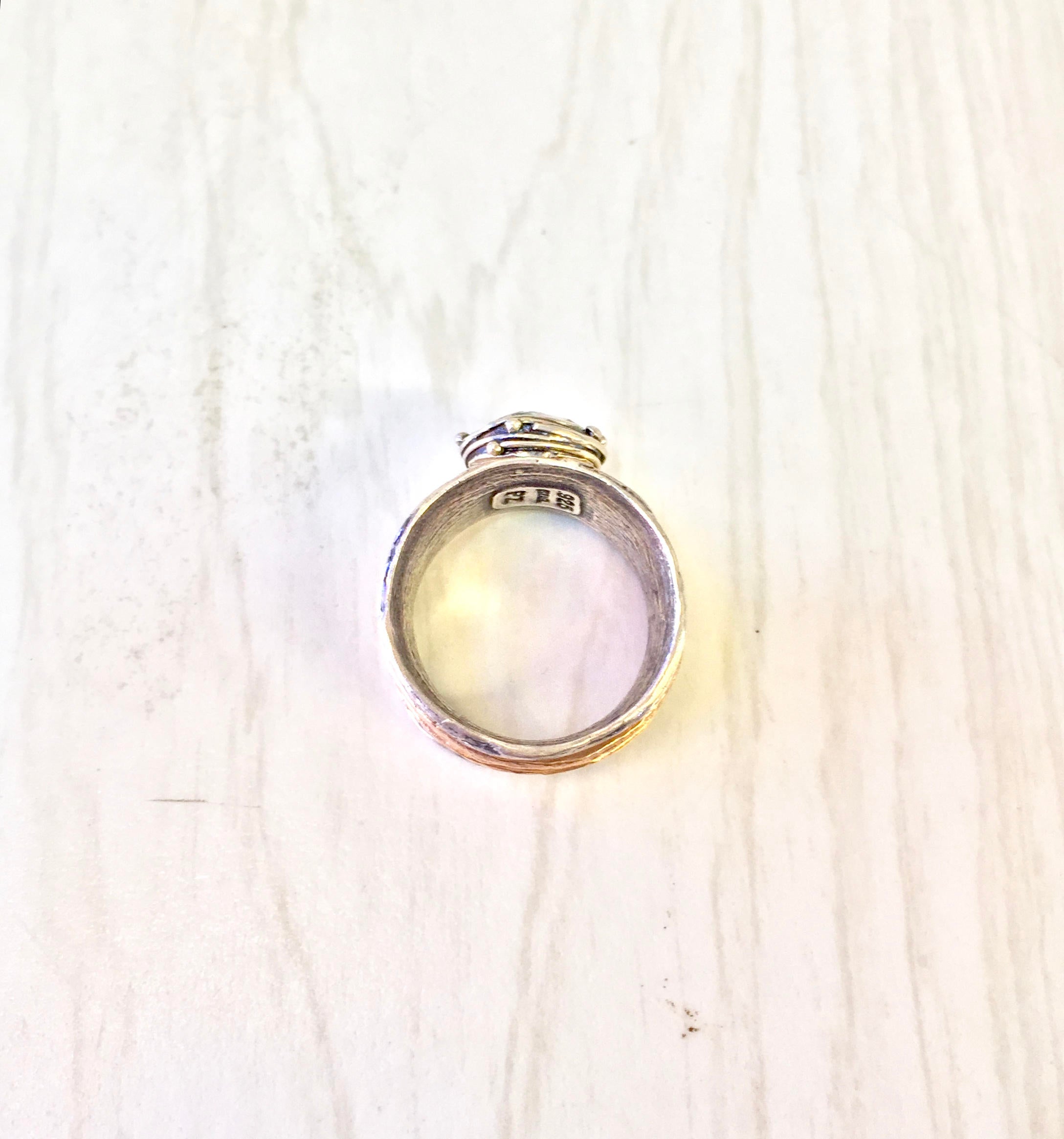 Vintage Sterling Silver Spinner Ring | Meditation Ring | Copper Detail | Hammered Sterling Silver Ring | Natural Stone Jewelry |Spinner Ring