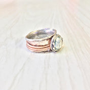 Vintage Sterling Silver Spinner Ring | Meditation Ring | Copper Detail | Hammered Sterling Silver Ring | Natural Stone Jewelry |Spinner Ring