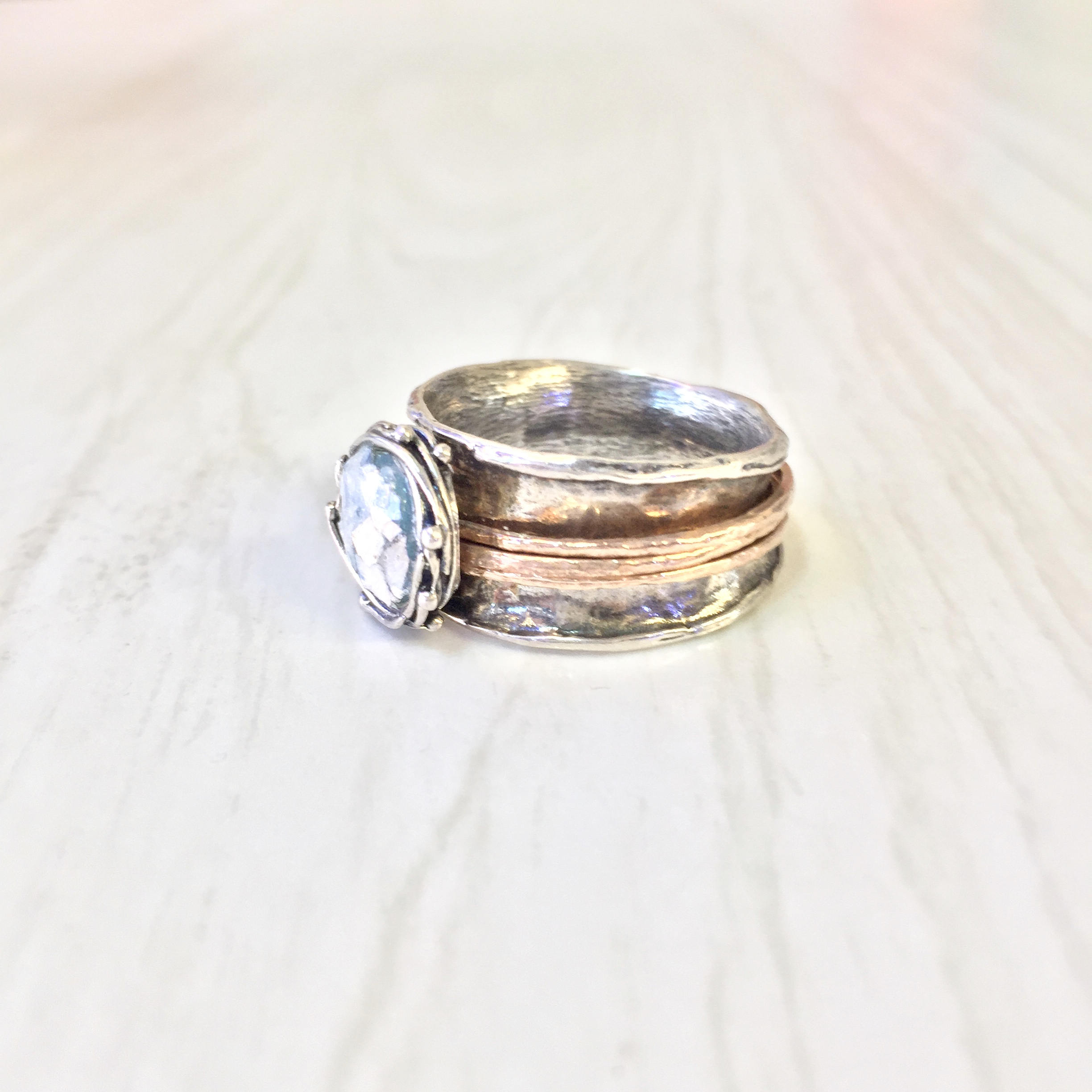 Vintage Sterling Silver Spinner Ring | Meditation Ring | Copper Detail | Hammered Sterling Silver Ring | Natural Stone Jewelry |Spinner Ring