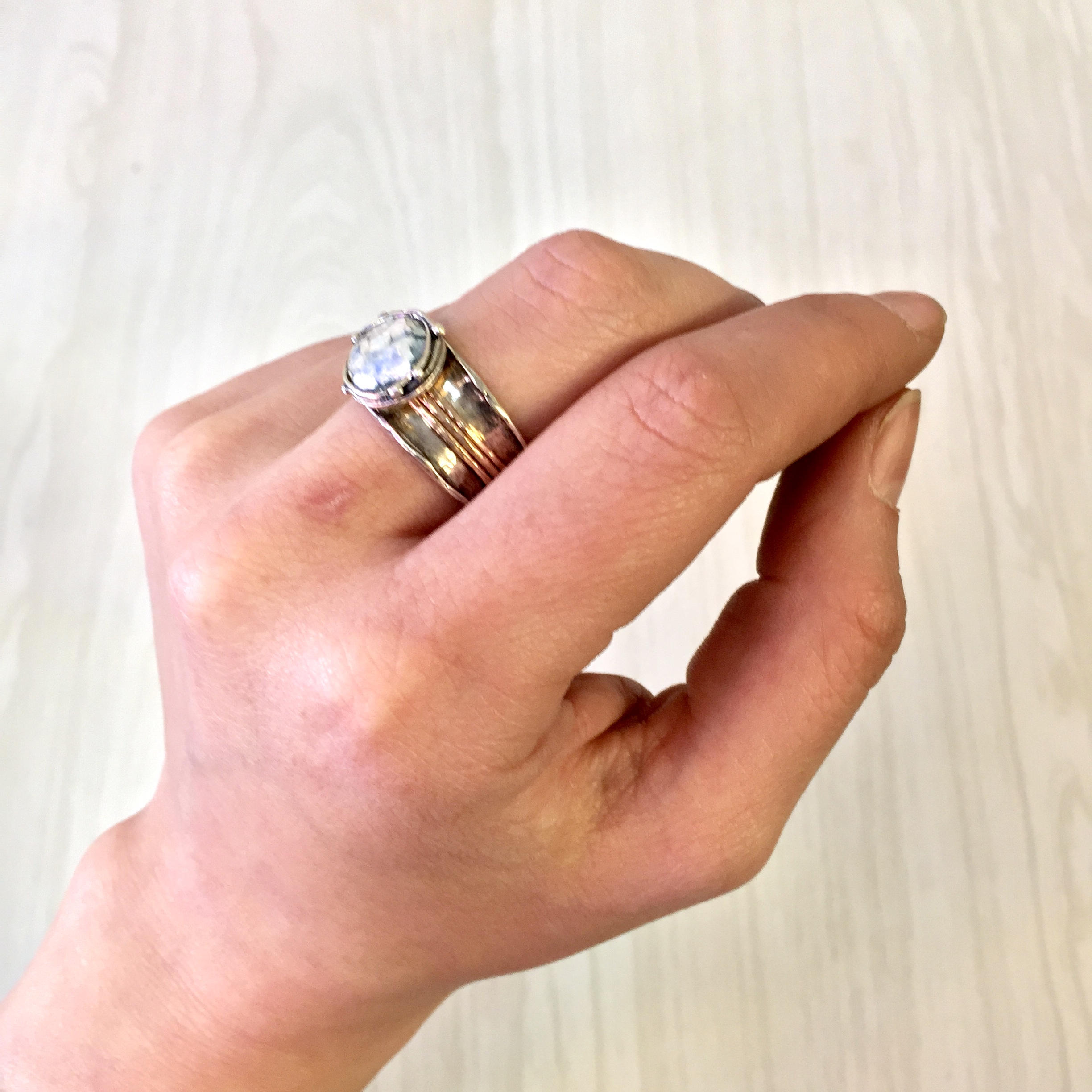 Vintage Sterling Silver Spinner Ring | Meditation Ring | Copper Detail | Hammered Sterling Silver Ring | Natural Stone Jewelry |Spinner Ring