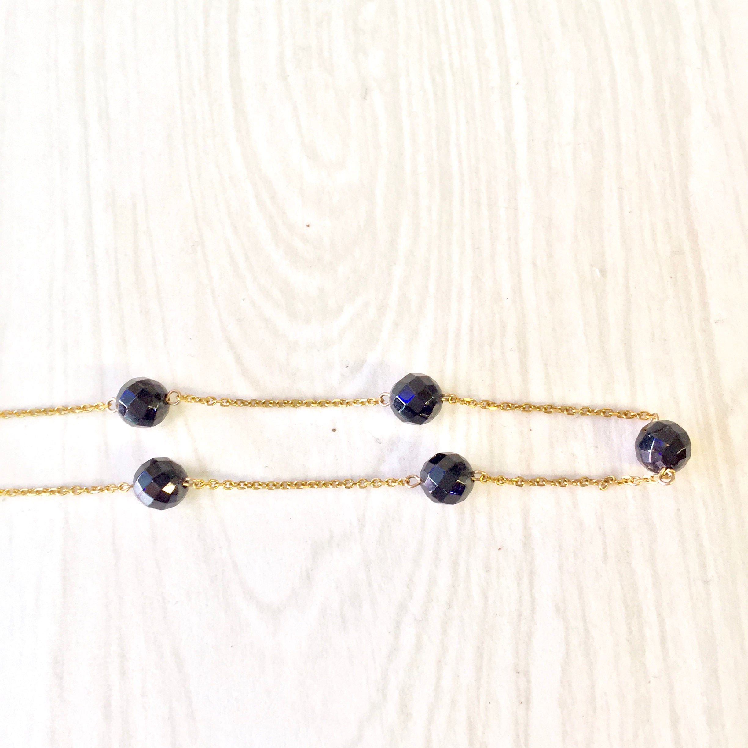 Vintage 14 Karat Gold and Black Onyx Necklace | 14K Yellow Gold | Vintage Gold Jewelry | Gold and Black | Cut Black Onyx | Vintage Necklace