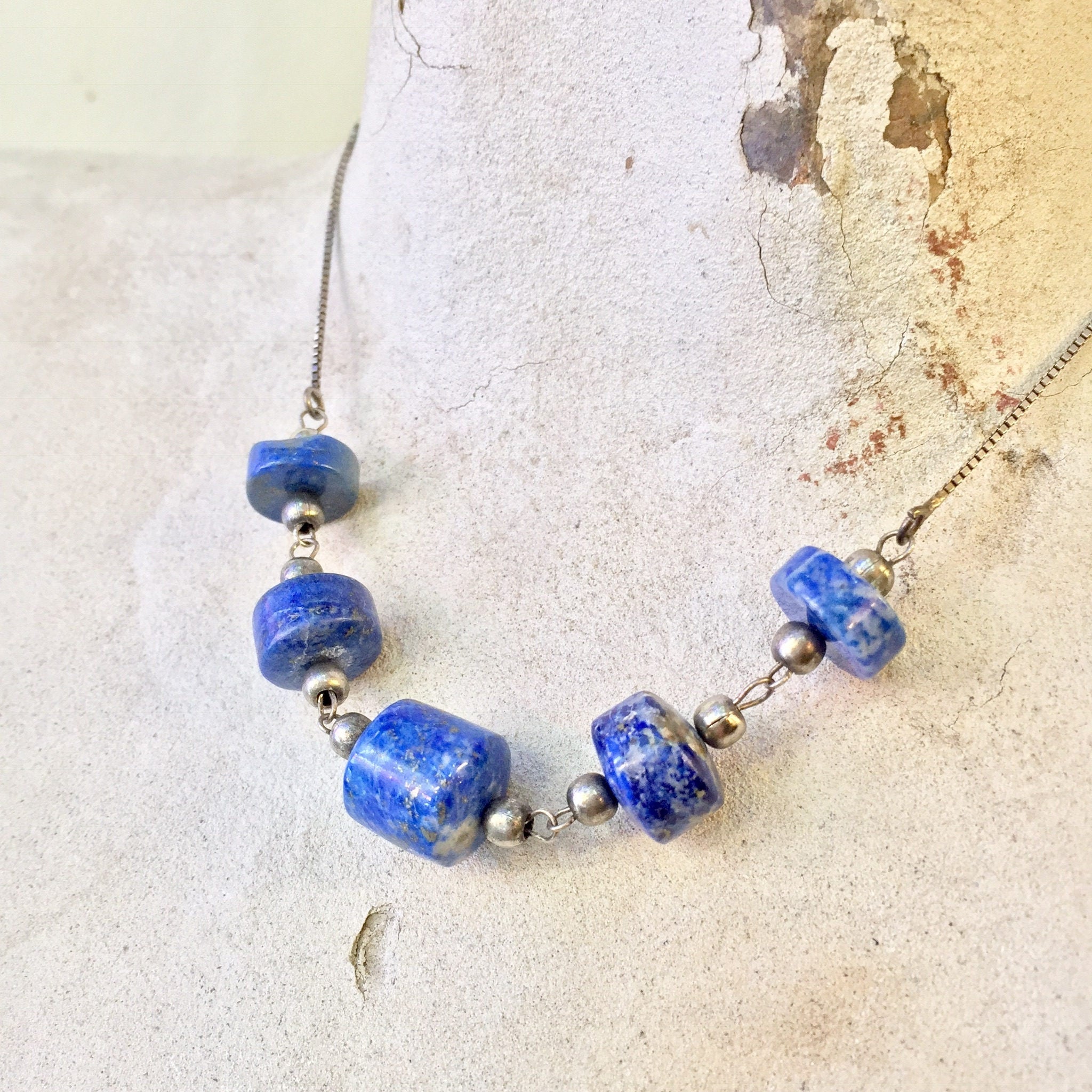 Vintage Sterling Silver and Blue Lapis Necklace | Lapis Lazuli | Blue Gemstone Necklace | Lapis Jewelry | Gift For Her | Vintage Jewelry