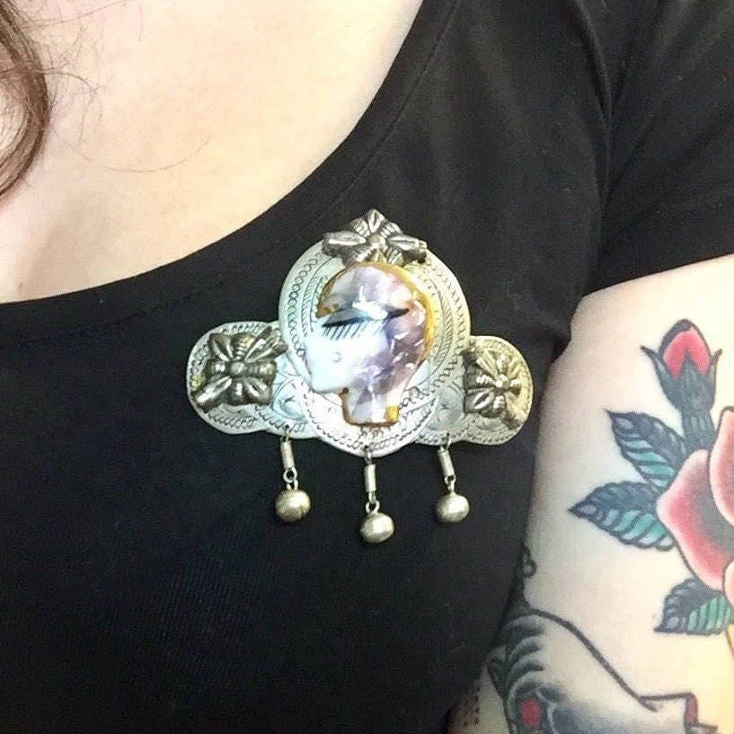 Vintage Costume Jewelry | Vintage Brooch | Pin | Statement Jewelry | Flapper Woman | Painted Lady Face Pin | Gift For Her |