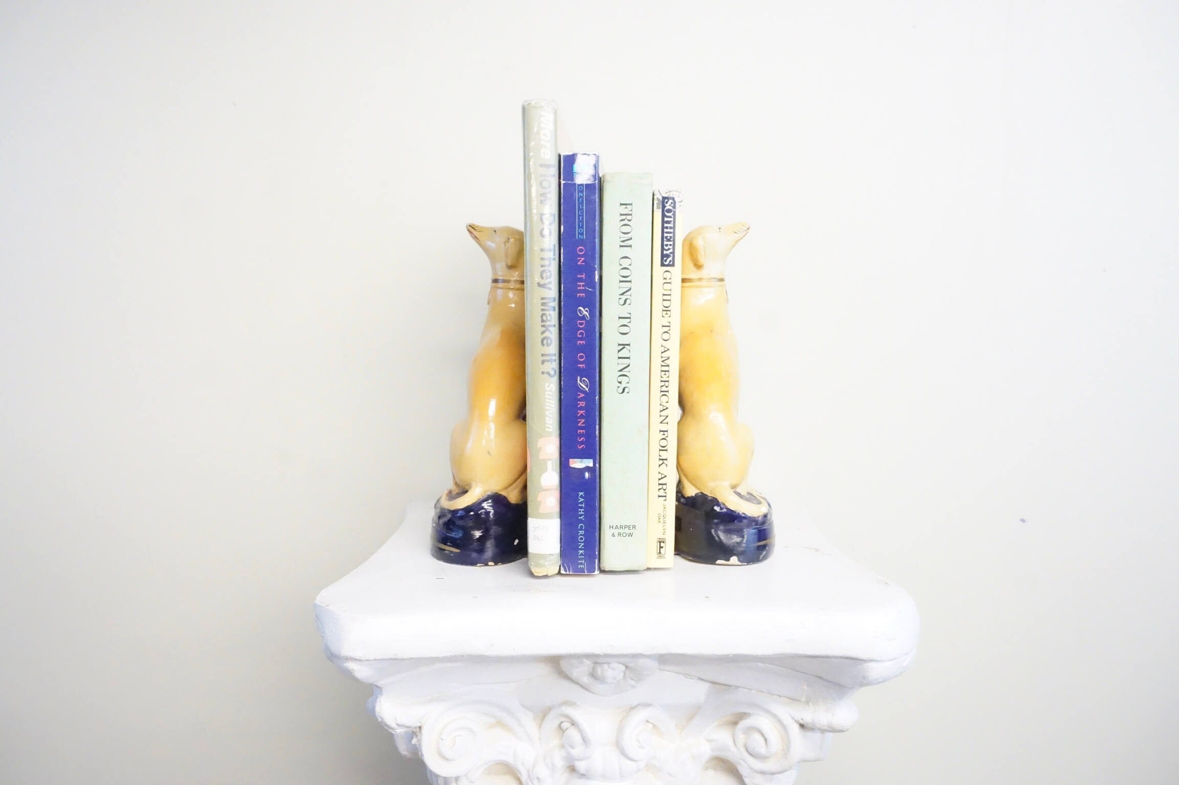 Antique bookends | greyhounds | Mantle piece | 1800s | ceramic dog | dog lover gift | vintage | cobalt and white | books | bookends | dogs