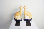 Antique bookends | greyhounds | Mantle piece | 1800s | ceramic dog | dog lover gift | vintage | cobalt and white | books | bookends | dogs