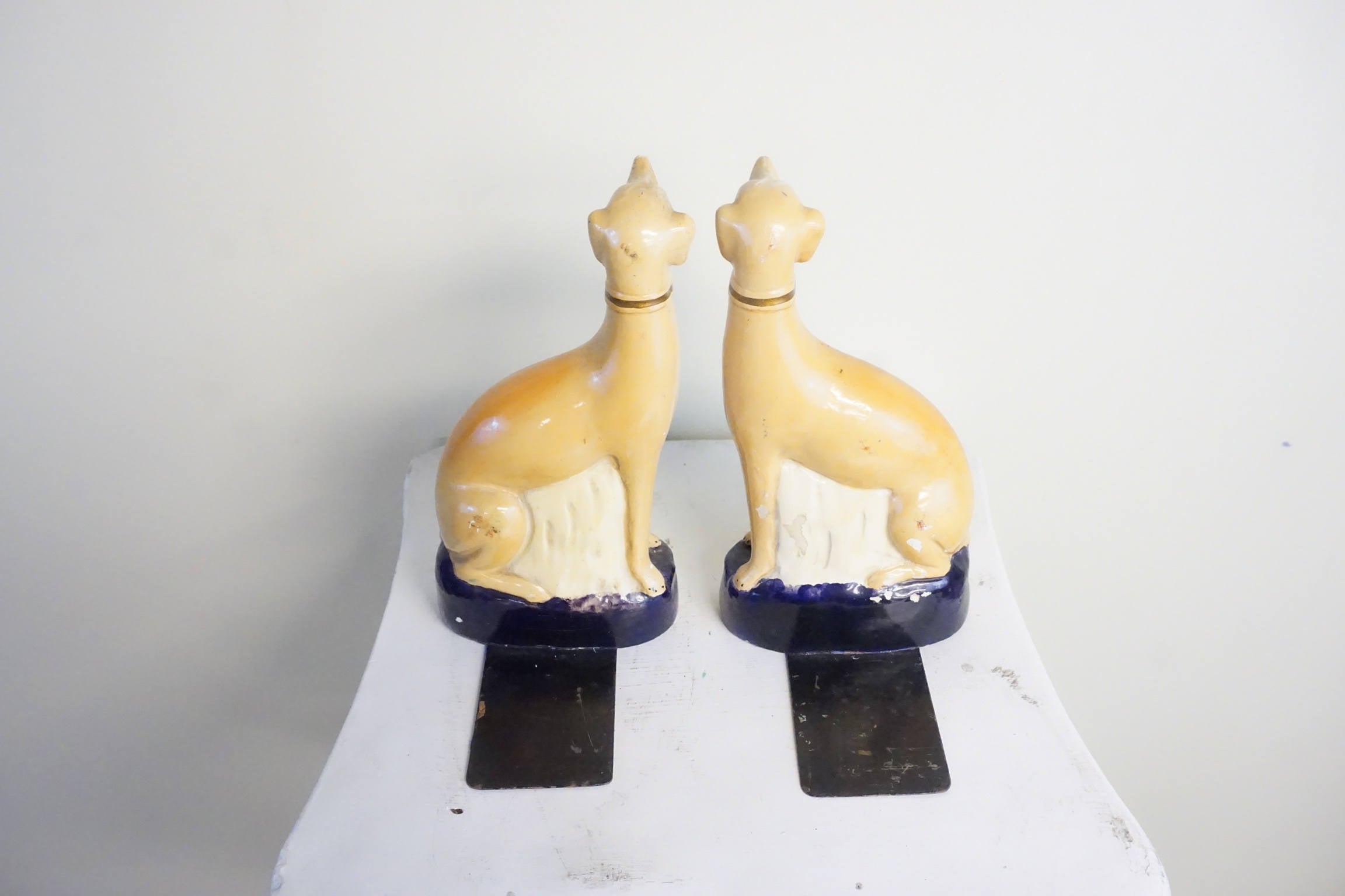 Antique bookends | greyhounds | Mantle piece | 1800s | ceramic dog | dog lover gift | vintage | cobalt and white | books | bookends | dogs