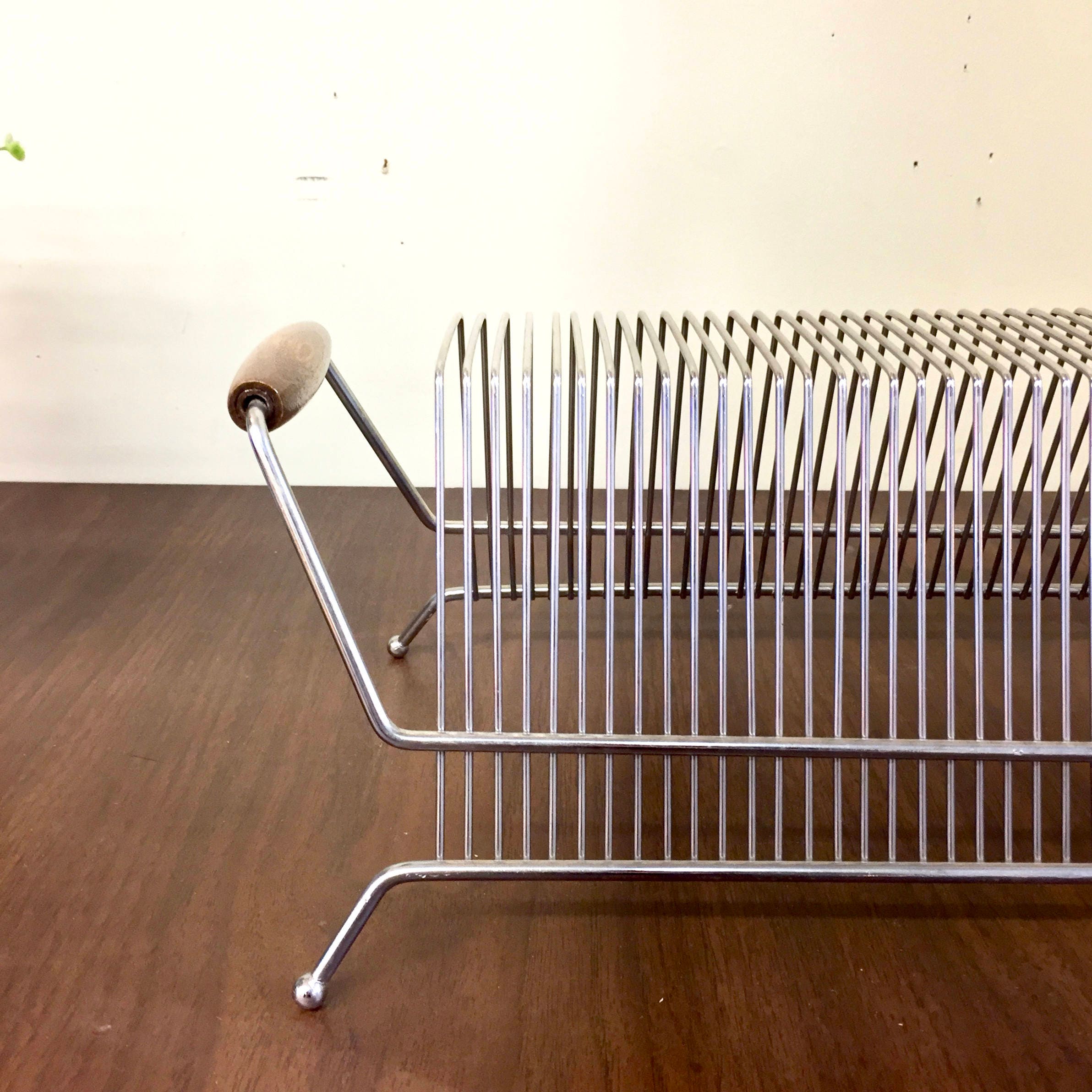 Vintage Wire Record Rack | MCM Record Rack | Metal Record Holder | Wooden Handles | Midcentury Modern Record Holder | MCM Home Decor | Rack