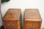Vintage Art Deco night stands end tables retro wooden beveled edges drawers