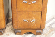Vintage Art Deco night stands end tables retro wooden beveled edges drawers