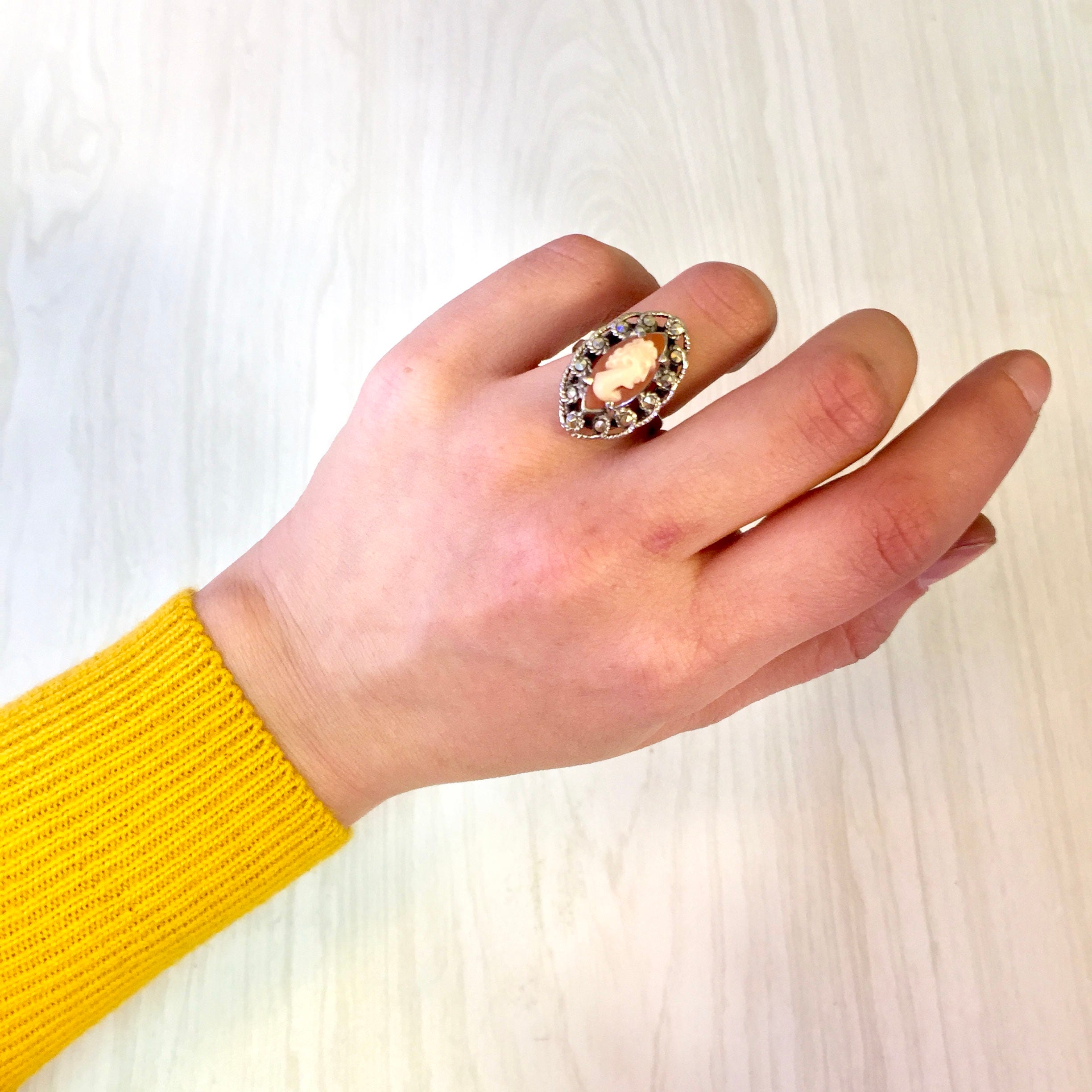 Vintage Sterling Silver Cameo Ring with Marcasite Detail | Cameo | Victorian Jewelry | Marcasite Ring | Cameo Ring | Vintage Sterling Silver