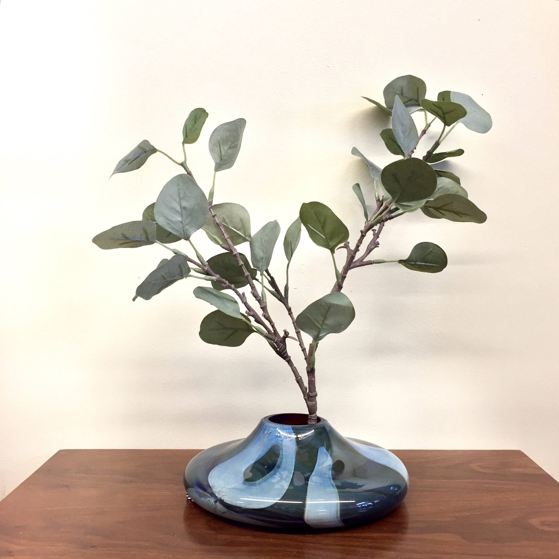 Vintage Art Glass Vase | Art Glass | Green and Blue | Unique Vase | Vintage Home Decor | Round Vase | Flowers | Plants | Hand Made | Signed