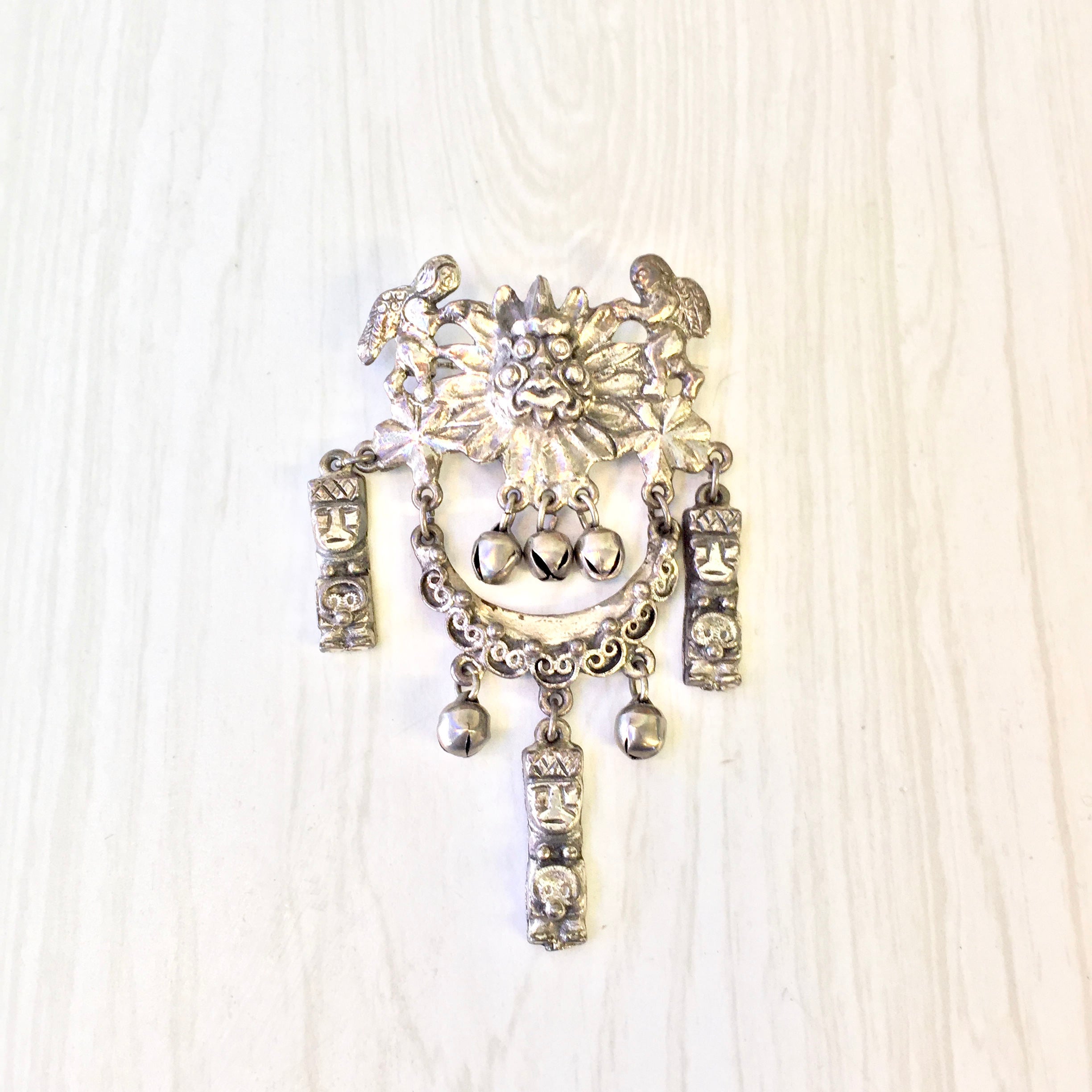 Vintage Peruvian Art Brooch | Silver Tone Jewelry | Brooch | Pin | Statement Jewelry | Costume Jewelry | Metal Pin | Metal Brooch | Gift