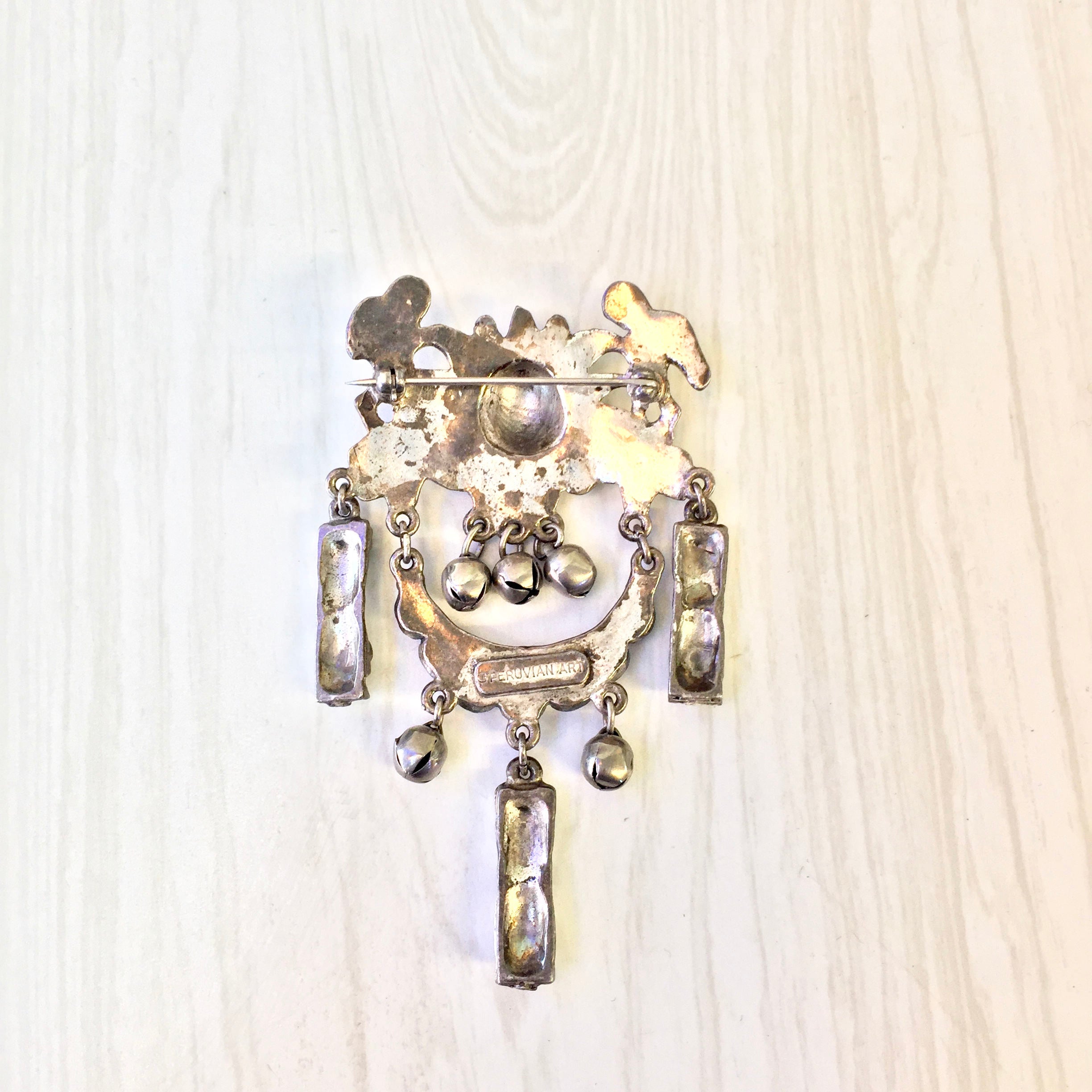 Vintage Peruvian Art Brooch | Silver Tone Jewelry | Brooch | Pin | Statement Jewelry | Costume Jewelry | Metal Pin | Metal Brooch | Gift