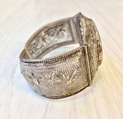 Antique Sterling Silver Chinese Carved Horn Bracelet | Hinged Filagree Bracelet | Scrimshaw Bracelet | Filagree Silver | Asian Jewelry |