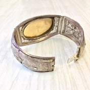 Antique Sterling Silver Chinese Carved Horn Bracelet | Hinged Filagree Bracelet | Scrimshaw Bracelet | Filagree Silver | Asian Jewelry |