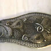 Antique Sterling Silver Filagree Bracelet with Carved Horn | Scrimshaw Bracelet | Hinged Bracelet | Chinese Jewelry | Floral Design | Birds