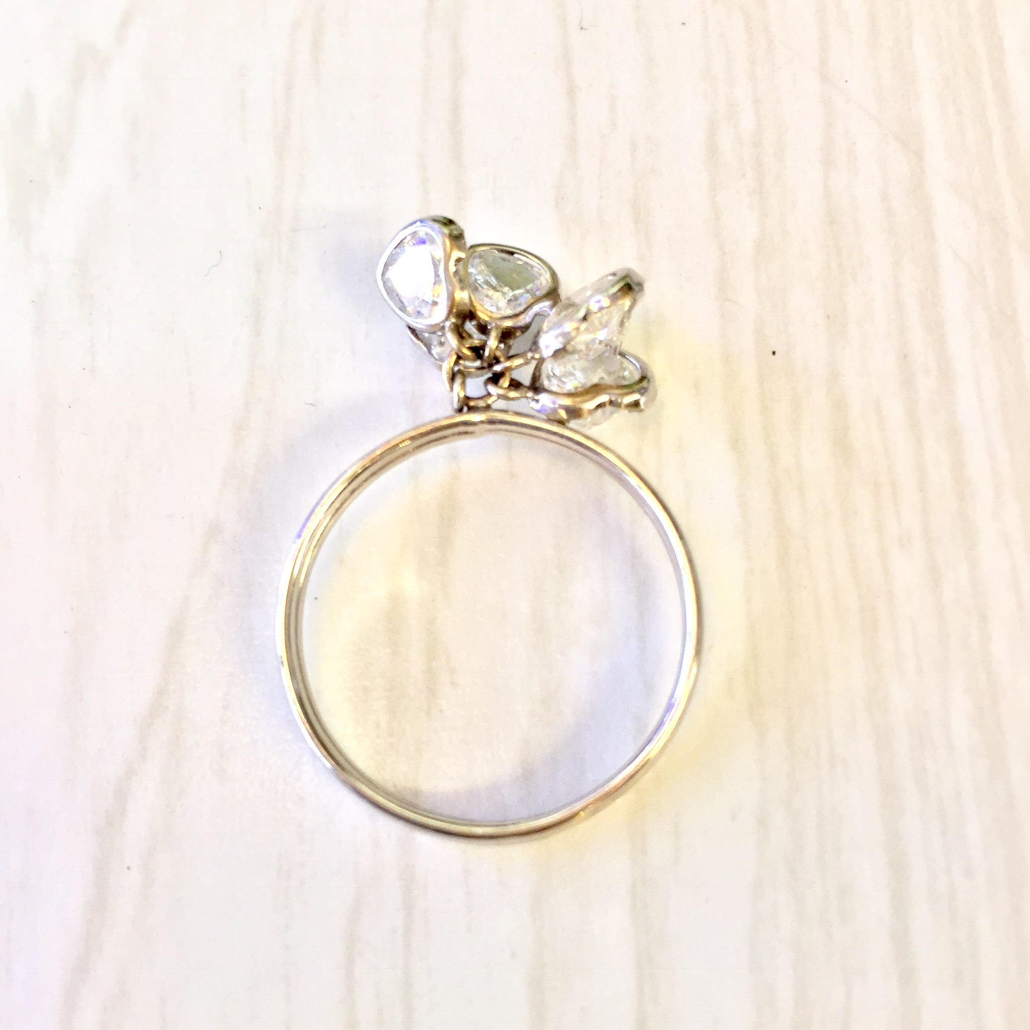 14 Karat White Gold and Cubic Zirconia Heart Ring | Dangling Heart Ring | 14K Gold | White Gold | Hearts | Holiday Gift Idea | Gift for Her