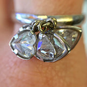 14 Karat White Gold and Cubic Zirconia Heart Ring | Dangling Heart Ring | 14K Gold | White Gold | Hearts | Holiday Gift Idea | Gift for Her