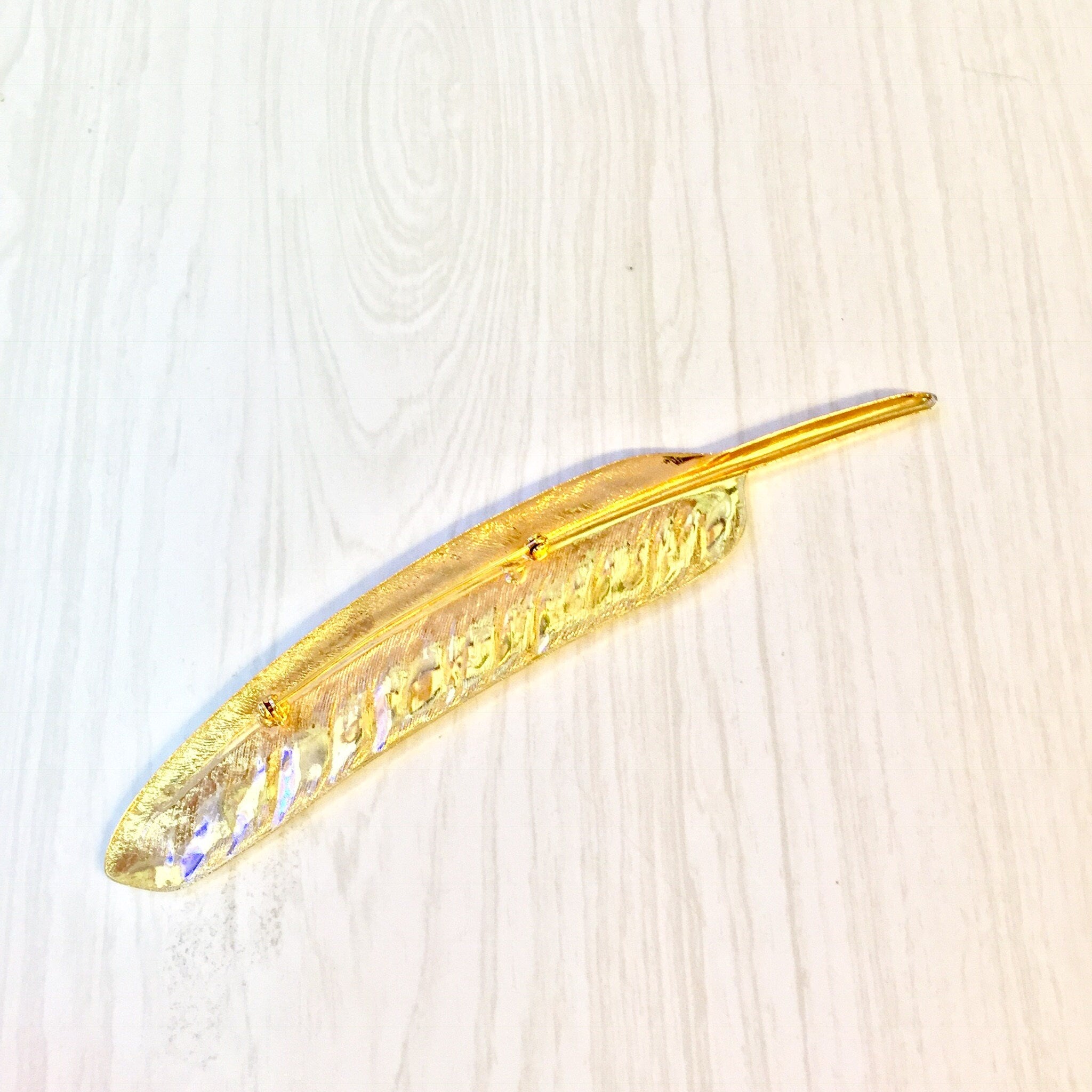 Gold Toned Feather Brooch | Large Feather Pin | Costume Jewelry | Vintage Costume Jewelry | Long Brooch | Statement Jewelry | Gift Idea